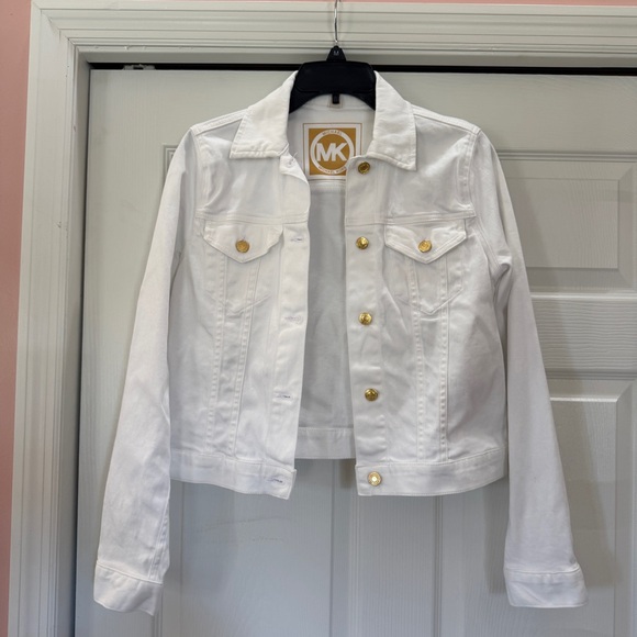 Michael Kors White Denim Jacket with Gold Buttons - Small - Picture 1 of 8